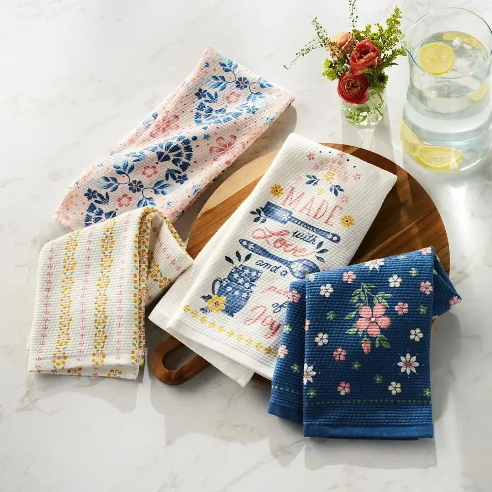 Pioneer Woman Hattie Kitchen Towels 4-pc Made with Love and Joy 18 x 28-in Blue